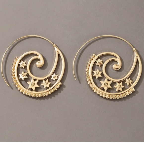 Boho gold swirl gold earrings stars bohemian gypsy - Picture 3 of 3